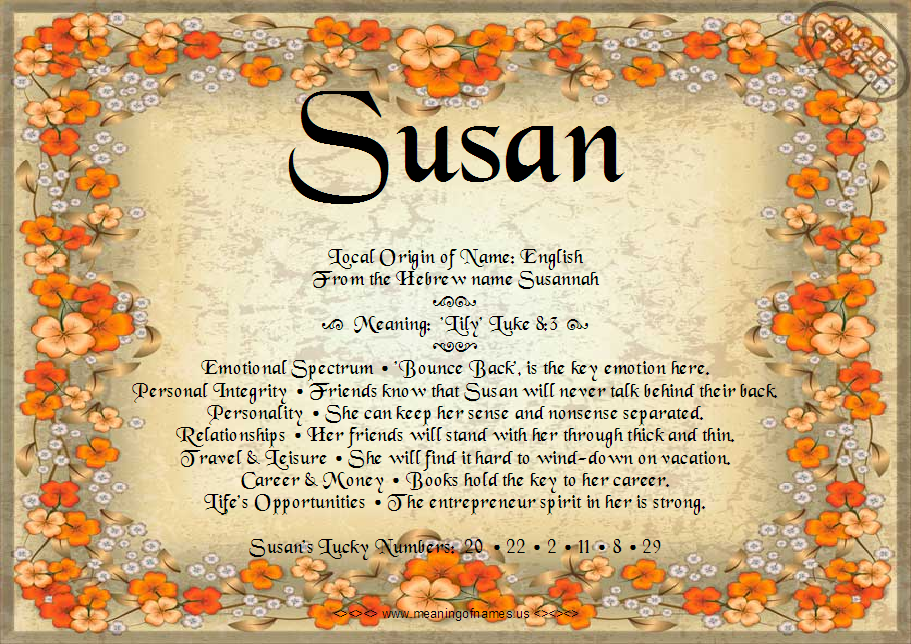 Сьюзан имя: значение имени, женское английское имя